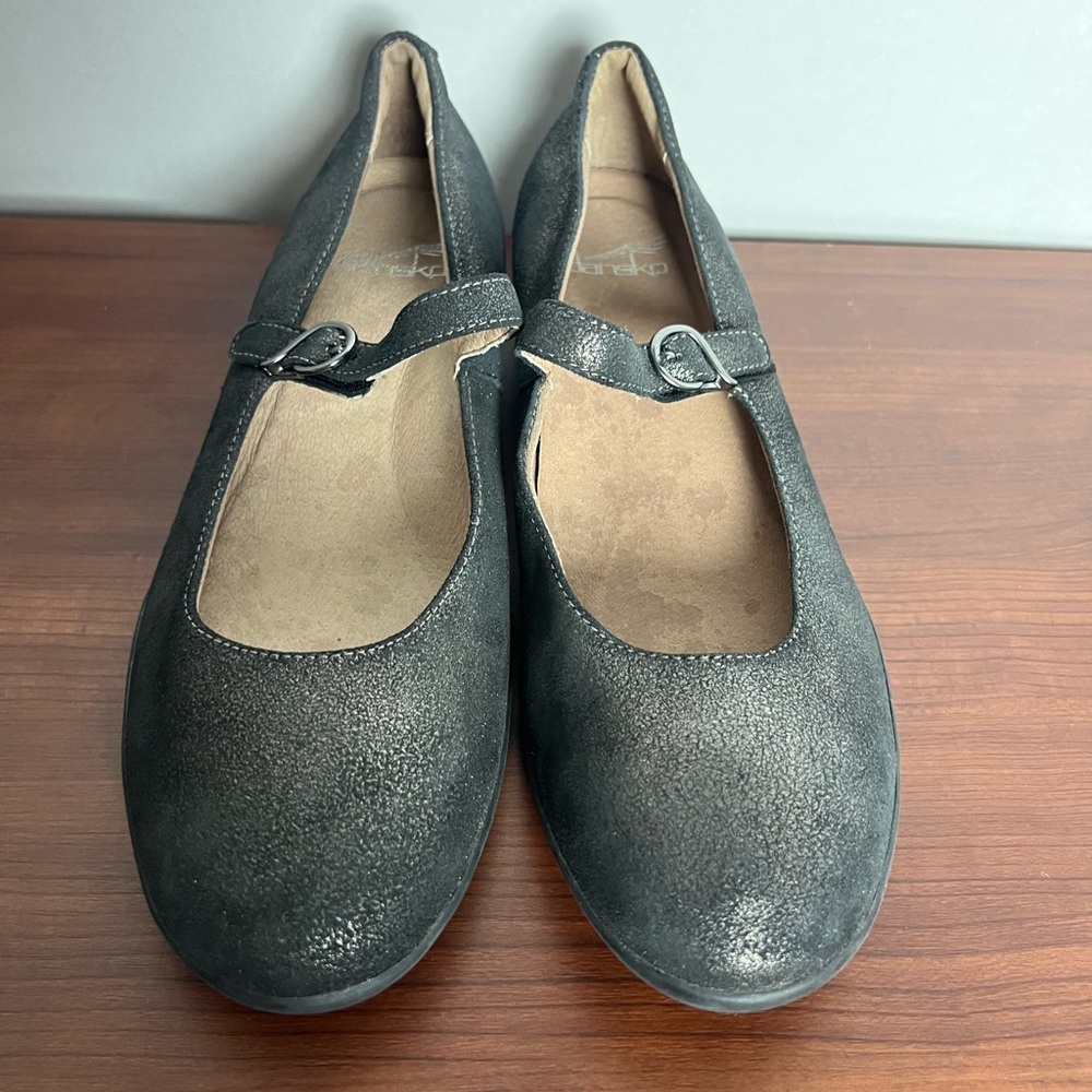 Dansko Kaelyn Graphite Metallic Suede Leather Mary Jane Shoes Size 38